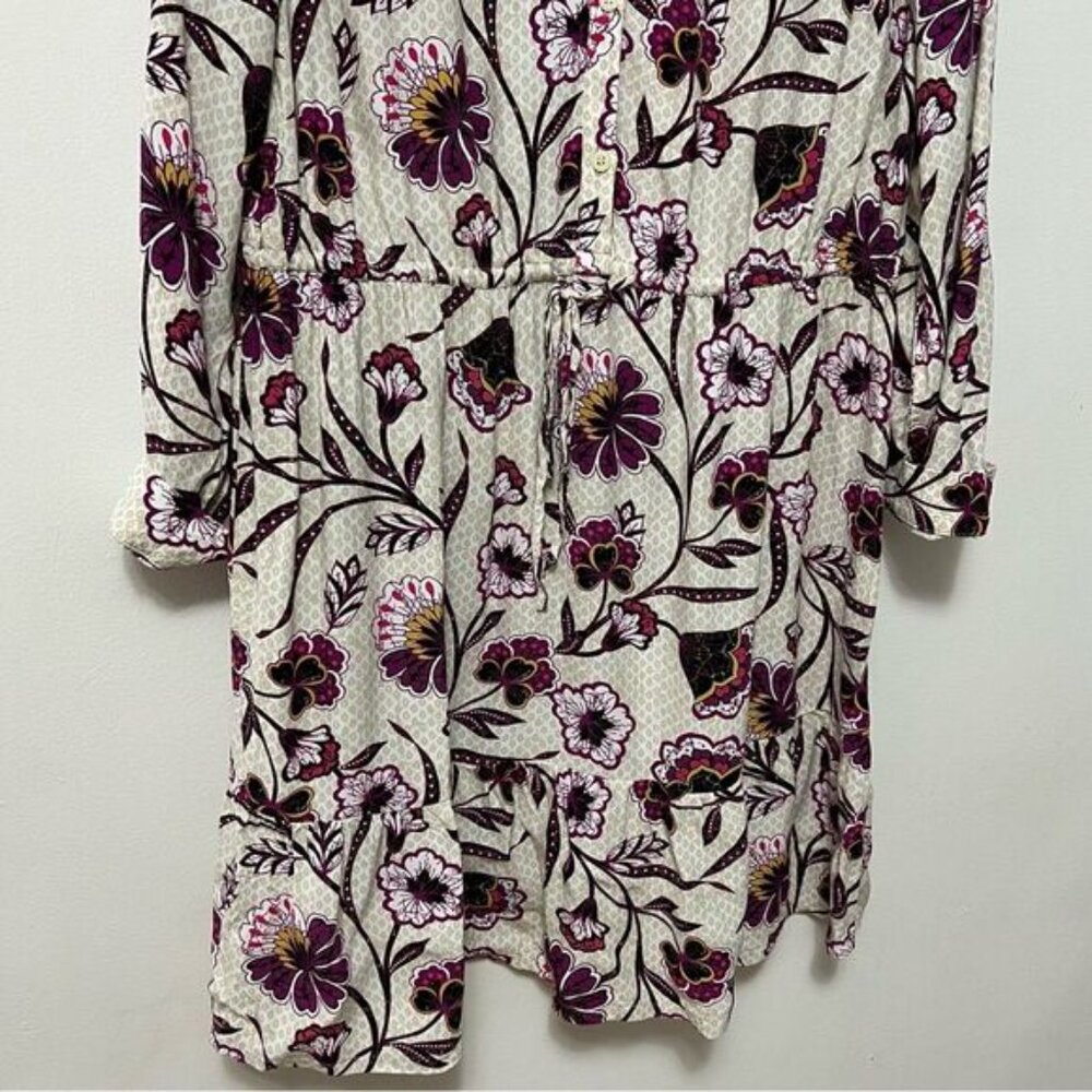 Loft Womens Floral Dress Size XL Cream Purple Long Sleeve Dressy Romantic Spring - Picture 3 of 10